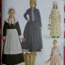 Childs Costume Pilgrim Colonial Frontier Pioneer Gowns Simplicity 3725 Pattern, Sz 7 To 14, Uncut