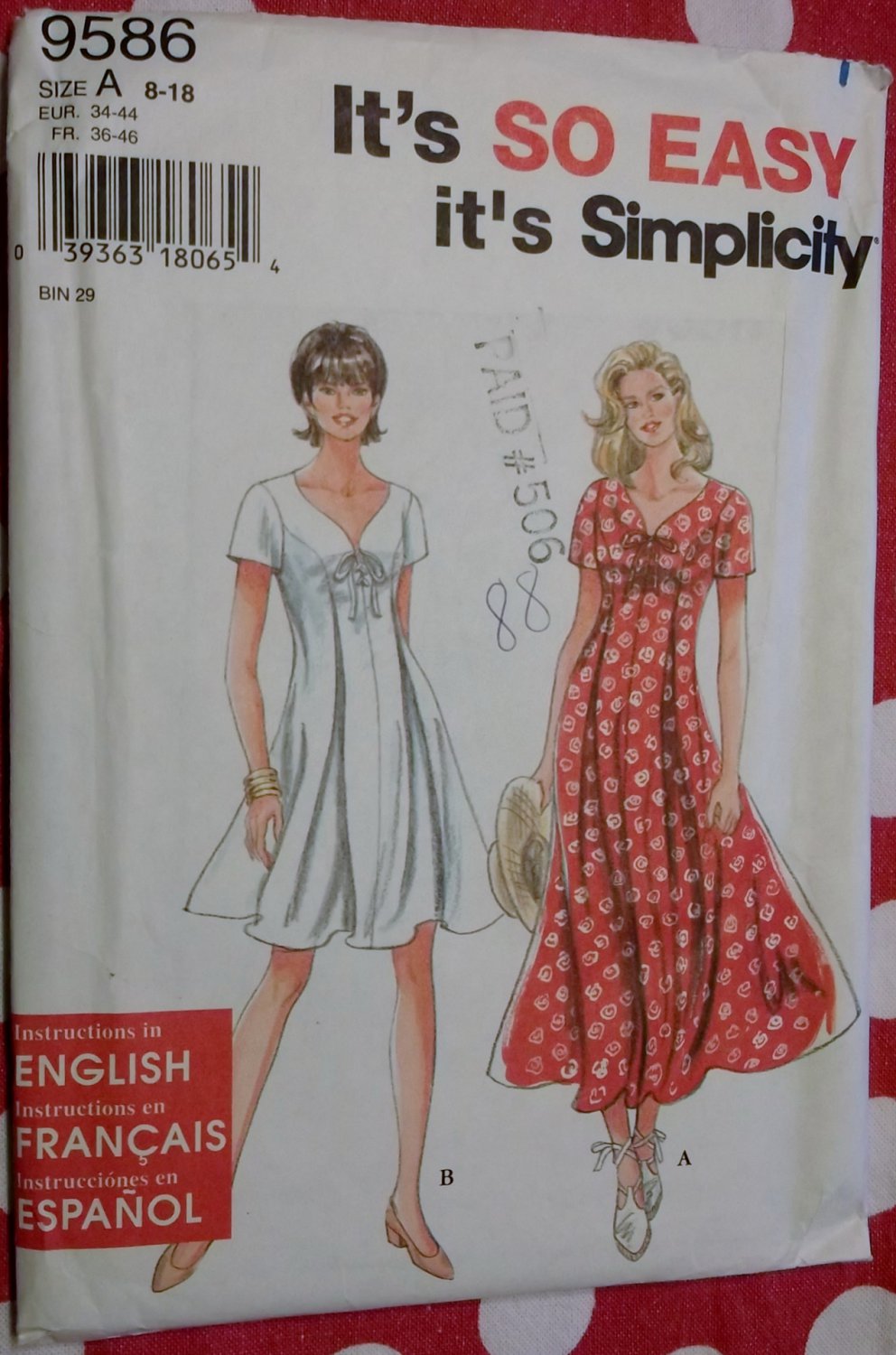 Its So Easy Misses Dress Simplicity 9586 Pattern Plus Sizes 8 10