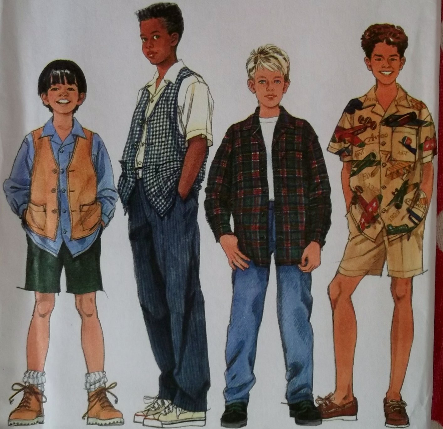 Simplicity 7224 Pattern, Boys Shirt Vest Pants Shorts, Sz 12 14, UNCUT