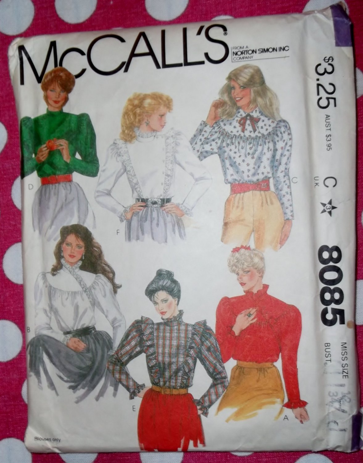 80s Misses' Ruffle Blouse McCalls 8085 Pattern, Size 12, Uncut