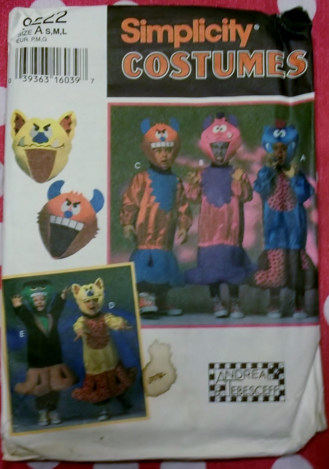 Simplicity 9222 Childrens Monsters and Masks Pattern, Size 3 4 5 6 7 8, Uncut