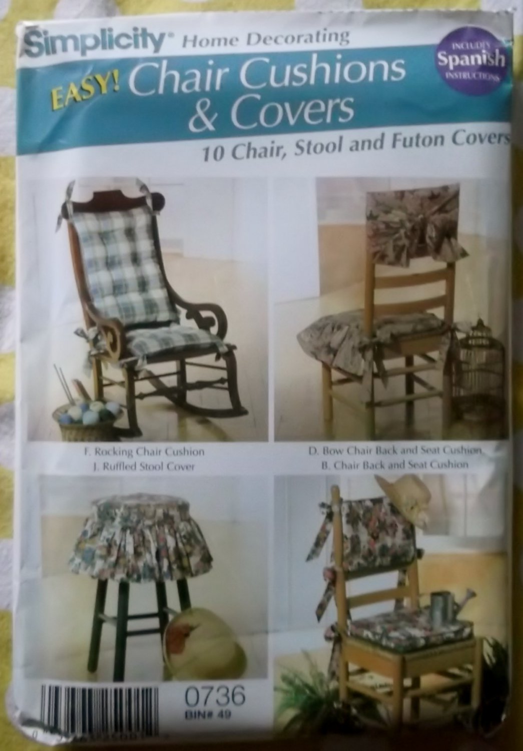 Easy Chair Cushions and Covers Simplicity 0736 Pattern , Uncut