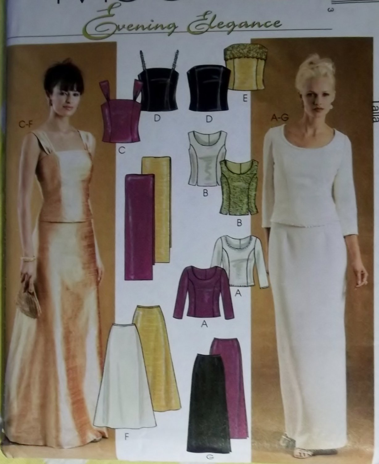 McCalls 3436 Pattern, Evening Elegance Misses' or Petite Top Skirt Stole, Size 6, 8, 10, UNCUT