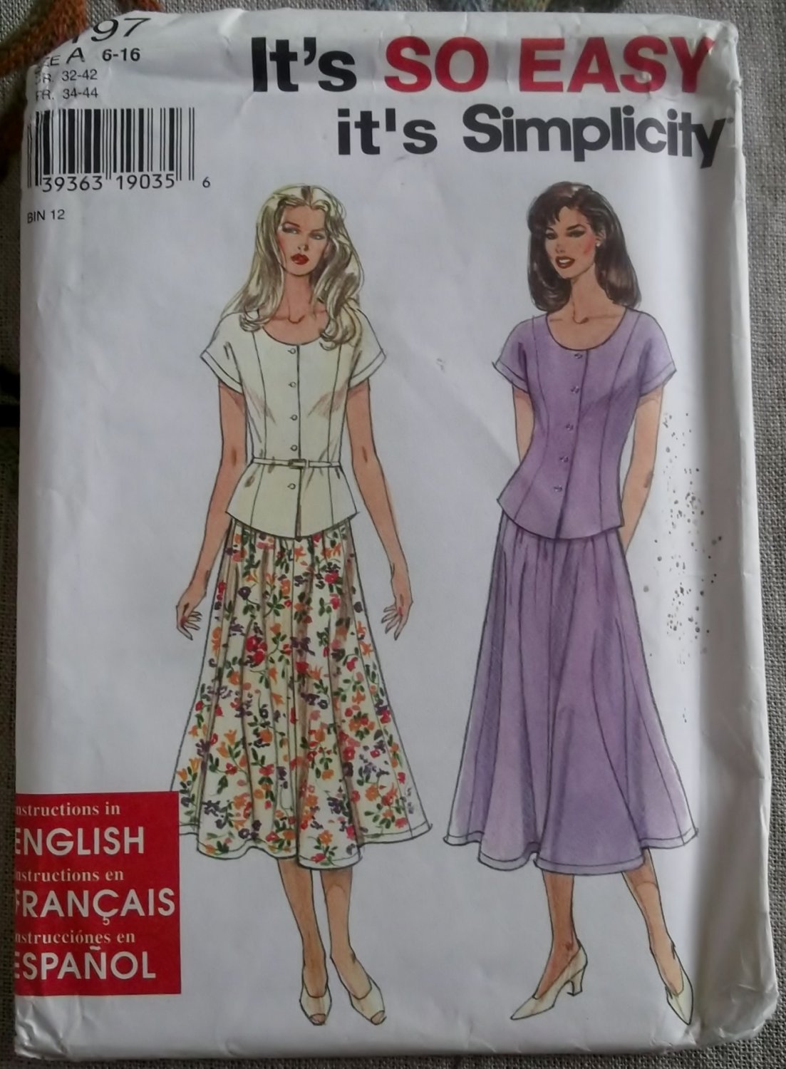Simplicity 7197 so easy Misses Top and Skirt Pattern, Sz 6 to 16, Uncut