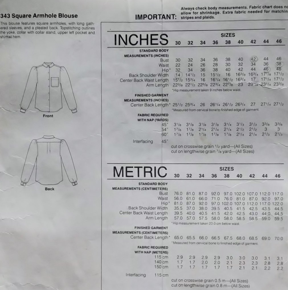 Square Armhole Blouse Stretch and Sew pattern 343, plus size 30 to 46 ...