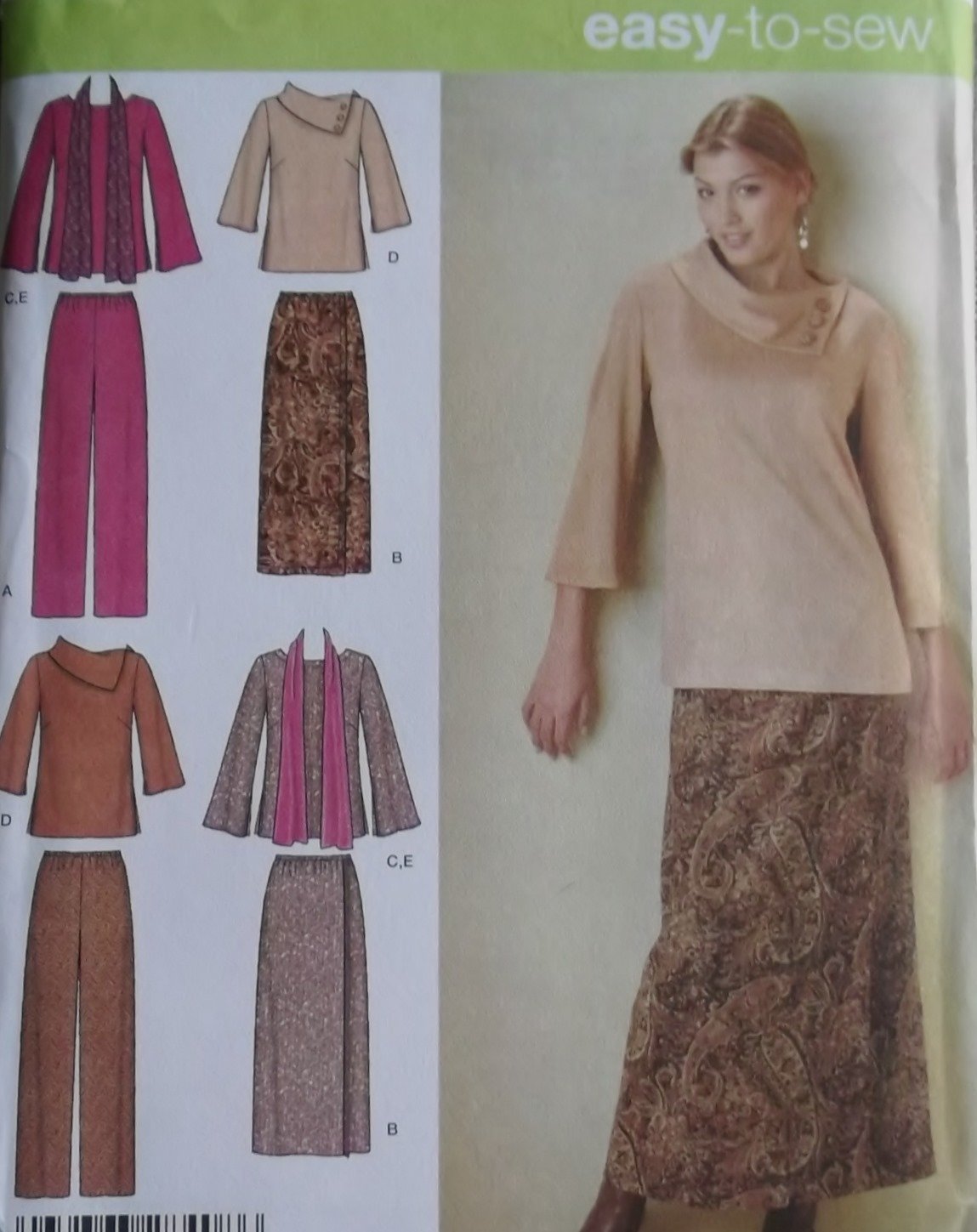 Easy Misses' Top Pants Skirt & Scarf Simplicity 4886 Pattern, Plus Sizes 20W to 28W UNCUT