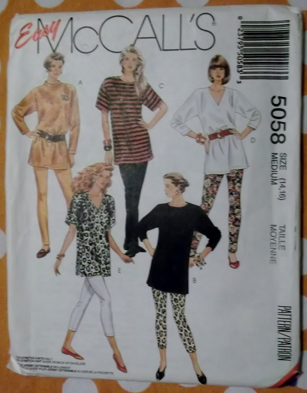 Easy McCalls 5085  Misses Tunic  & Leggings  Pattern, Size 14 16, Uncut