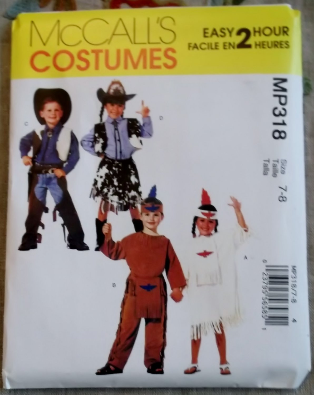 Easy Kid's Indian cowboy Costume, McCalls MP 318 or M 2851 Pattern, Size 7-8, Uncut