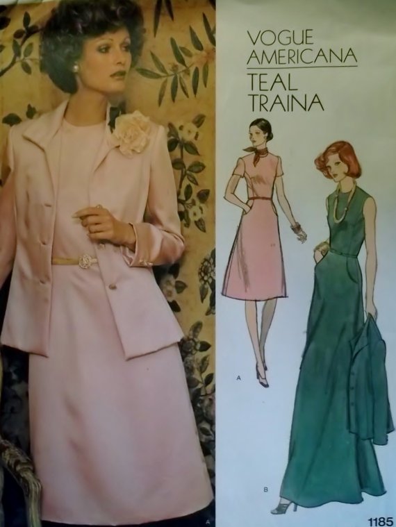 Vintage Teal Traina Jacket & Dress Vogue 1185 Sewing Pattern, Half Size 18 1/2  Bust 40, Uncut FF