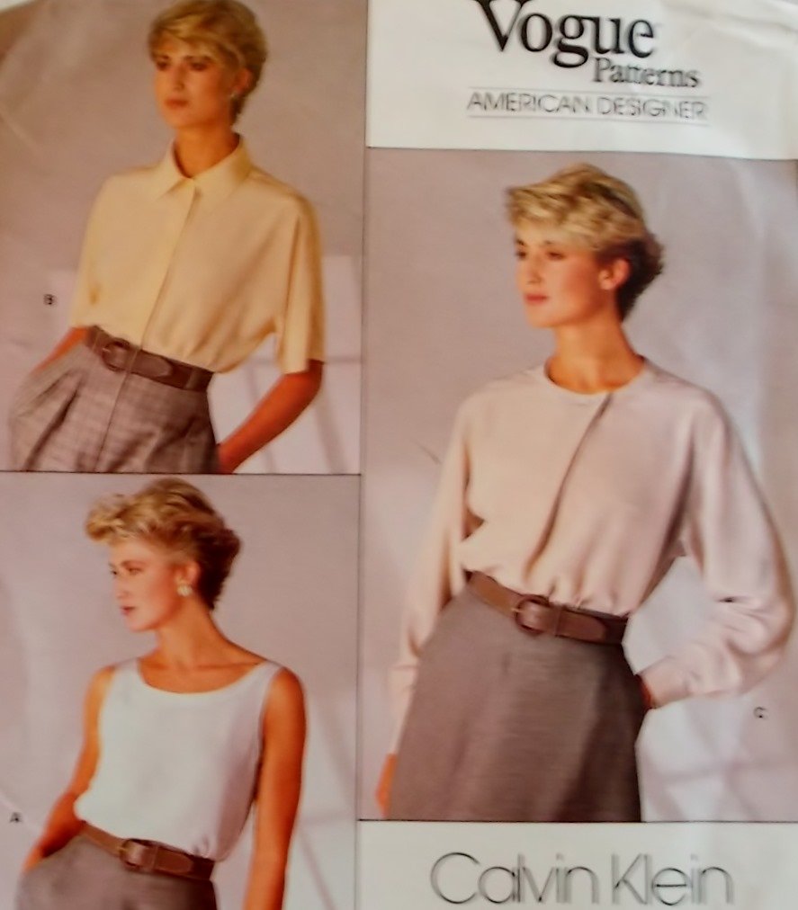 Vogue 1860 Calvin Klein Design Misses' Top & Blouse Pattern, Size 12, Bust 34, Uncut