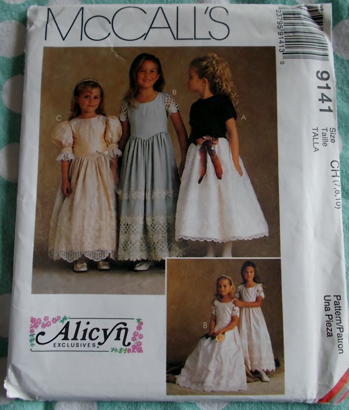 McCalls Alicyn Exclusives 9141 Pattern, Childs Dress in two Lengths, Sizes 7, 8, 10,, UNCUT