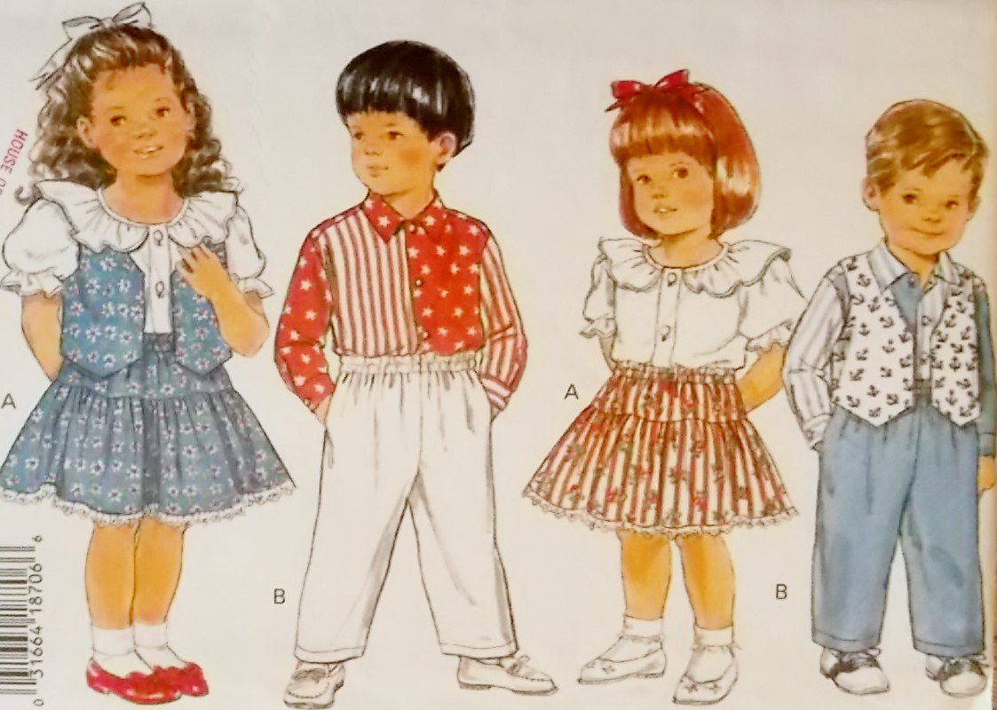 Easy Butterick 3333 Pattern, Childrens Vest Blouse Shirt Skirt & Pants, Sizes 2 3 4, UNCUT