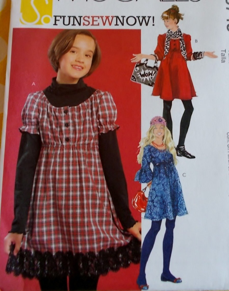 Girls' Plus Dress in two Lengths McCalls M5745 Pattern, Size 10 1/2 to 16 1/2, Uncut
