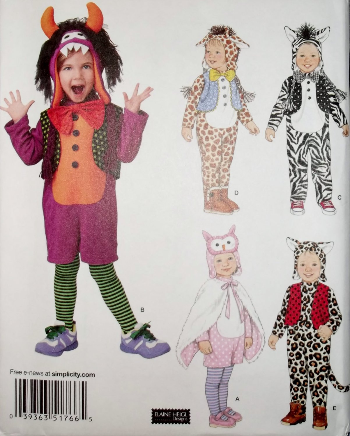 Simplicity 1766 Pattern, Toddler Animals Costumes , Size &Acirc;&frac12; 1 2 3 4,  UNCUT