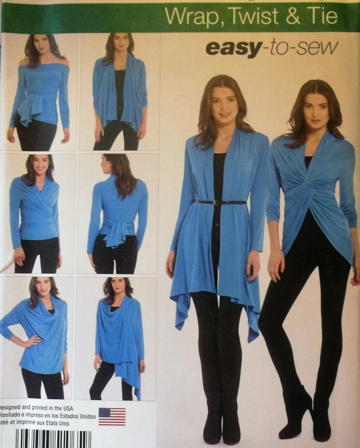 Misses' Wrap, Twist & Tie Knit Cardigan Simplicity 1065 Pattern, Size XS, to XL, UNCUT