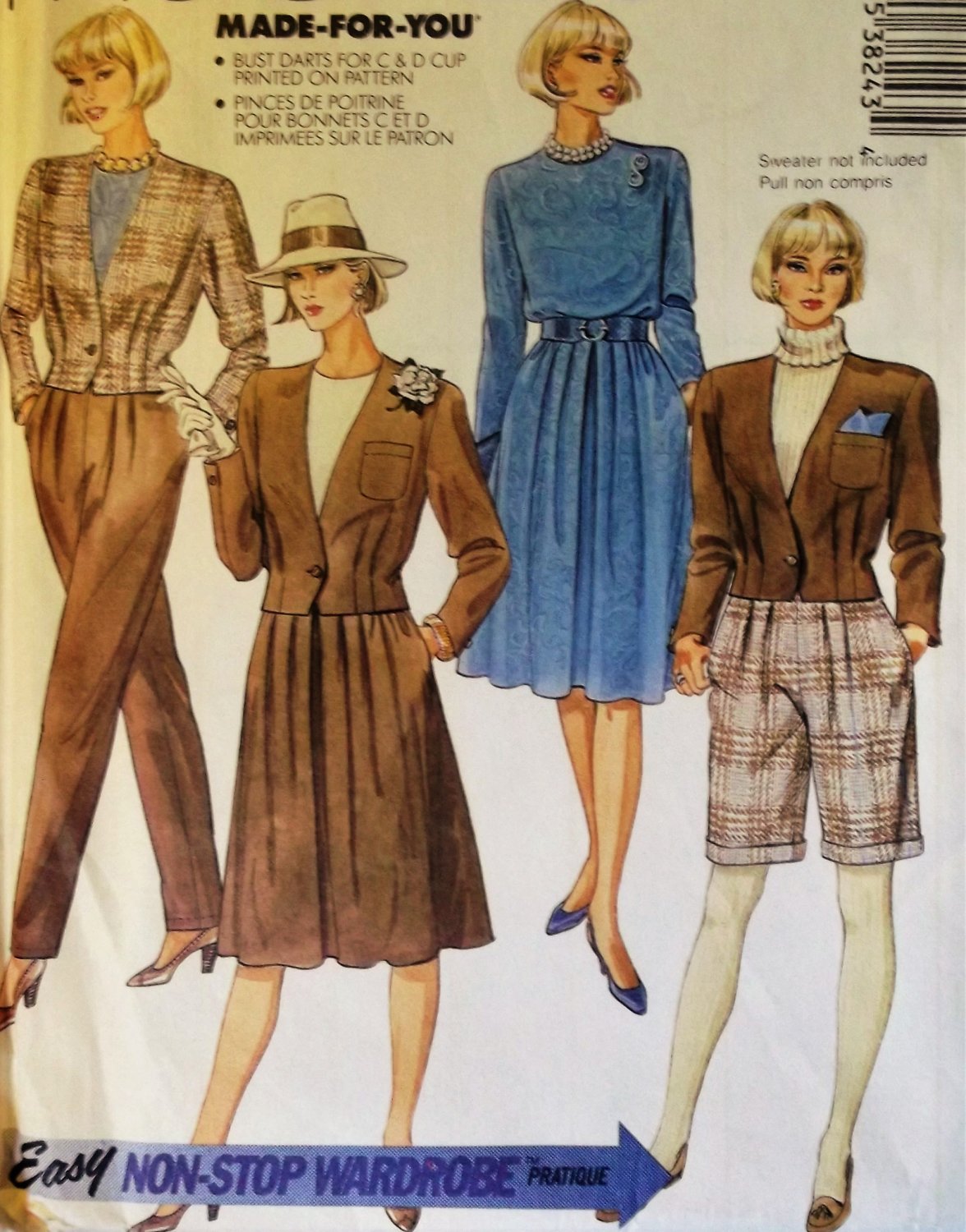 McCalls 3824 Misses' Unlined Jacket, Top, Skirt, Pants & Shorts Pattern, Sz 10, Uncut