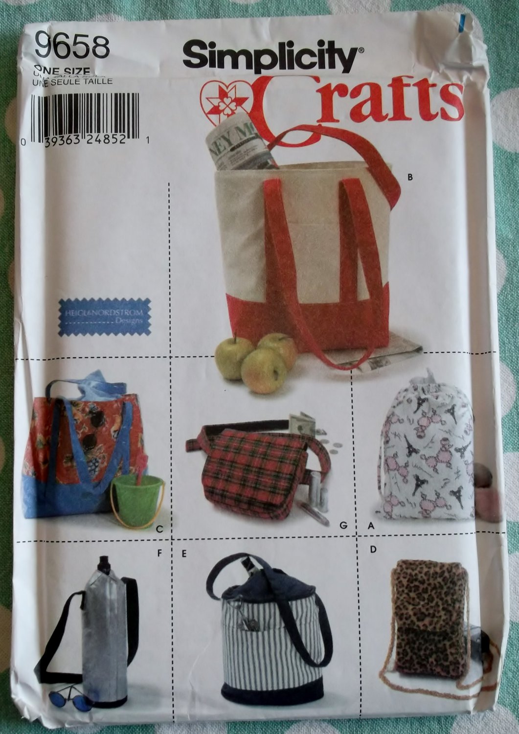 Simplicity 9658 Crafts Utility Bags Sewing Pattern, Uncut