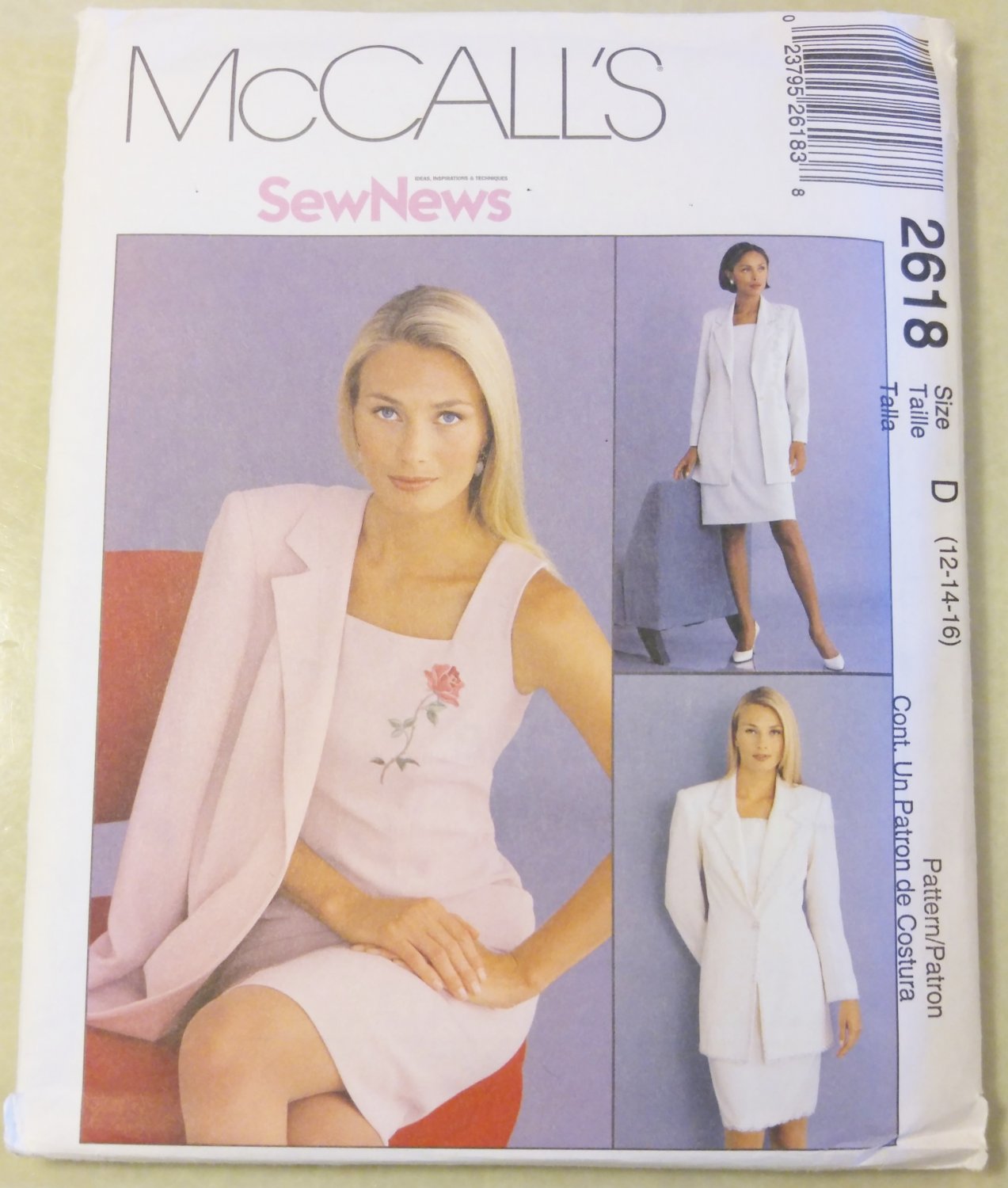 Misses Dress and Lined Jacket McCalls 2618 Pattern, Size 12 14 16, Uncut