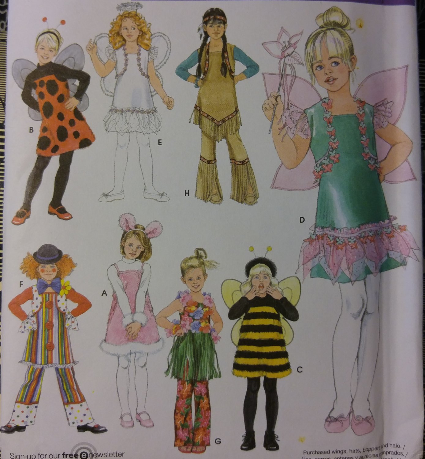 OOP Simplicity 3654 bee angel clown plus Costume Size 3 to 8 Child, UNCUT