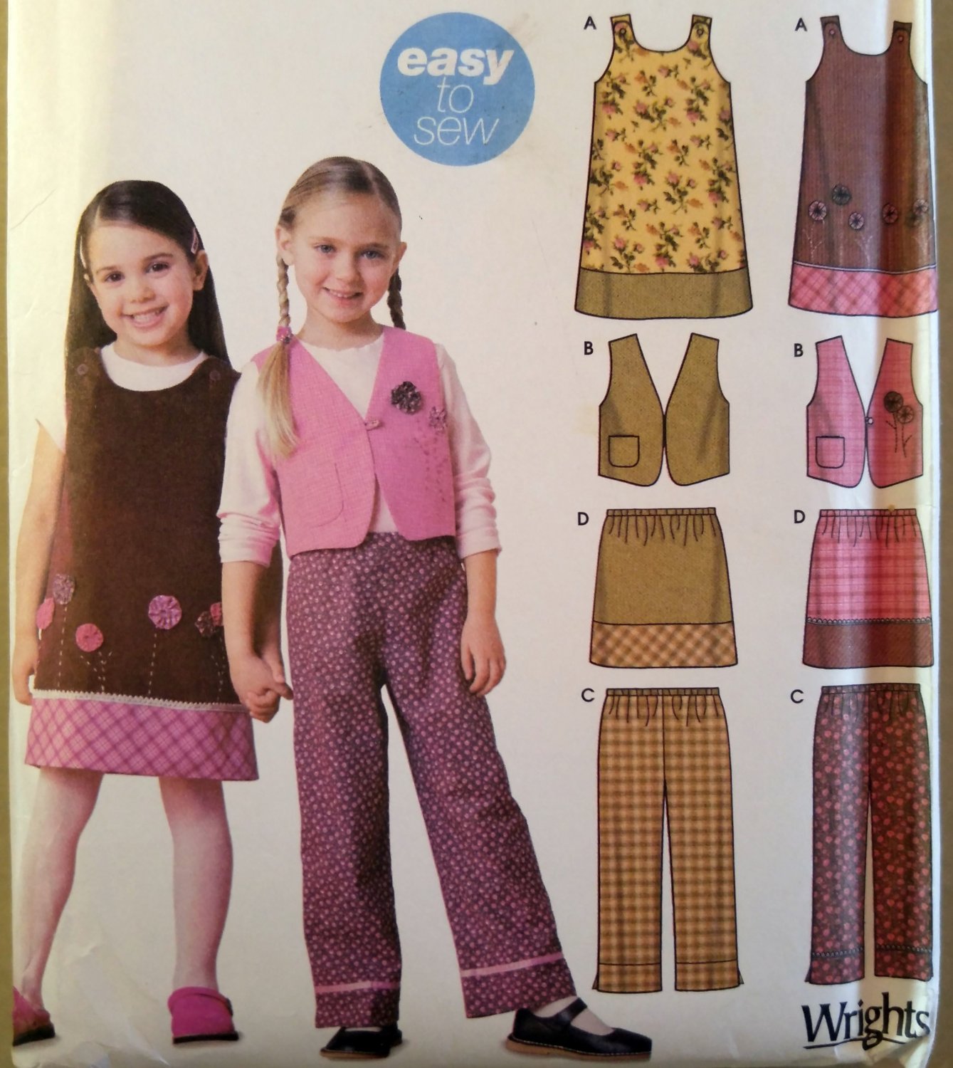 Girls Jumper Vest Pants Skirt Simplicity 5489 Pattern, Size 3 to 8, Uncut