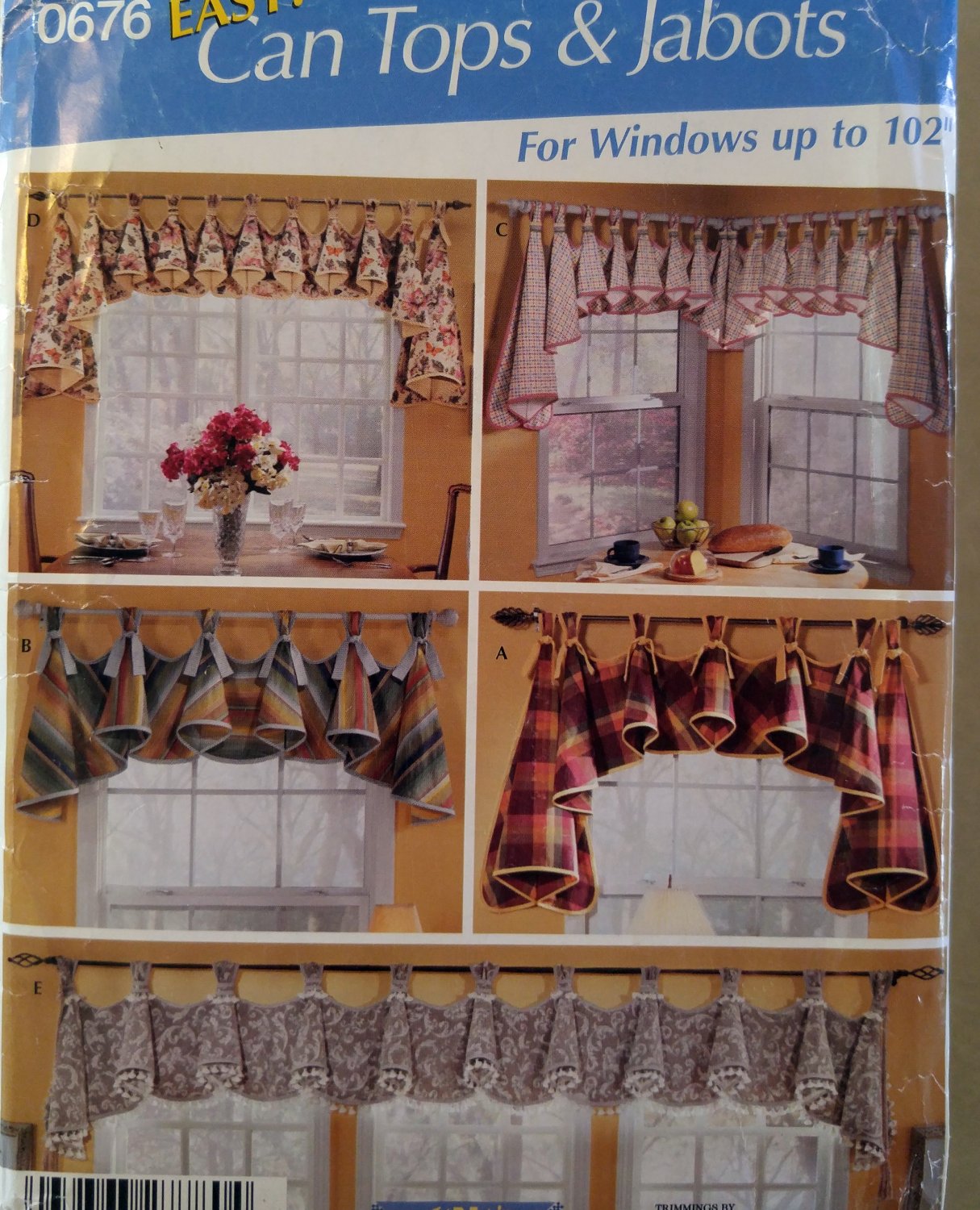 Easy Window Treatments Can Tops & Jacots Simplicity 0676 Patterns , All Sizes, Uncut