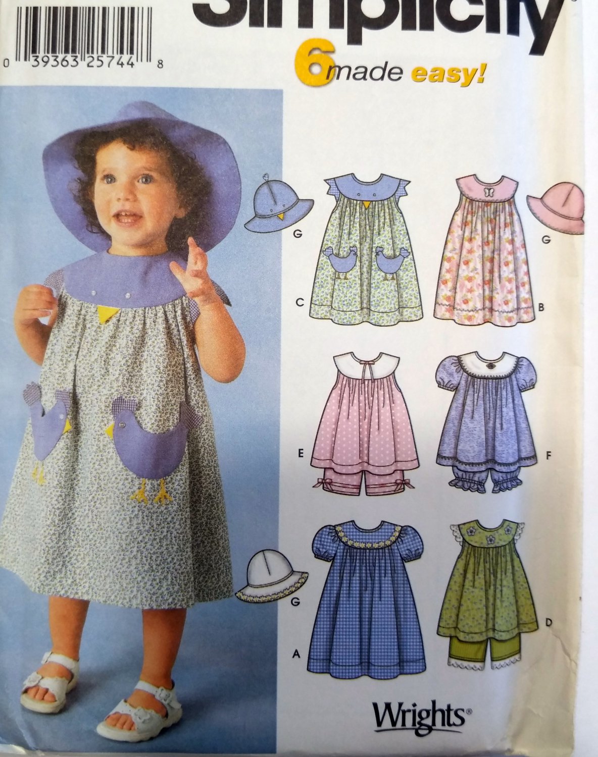 Easy Toddlers Dress op Panties Hat Simplicity 7189 Pattern Sz-1/2-1-2-4 uncut