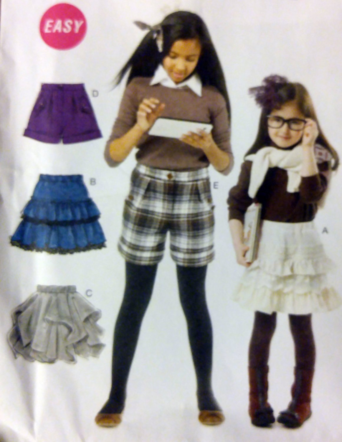 Easy McCalls M6391 Girls' Skirts & Shorts Pattern, Sizes 7 to 14, UNCUT