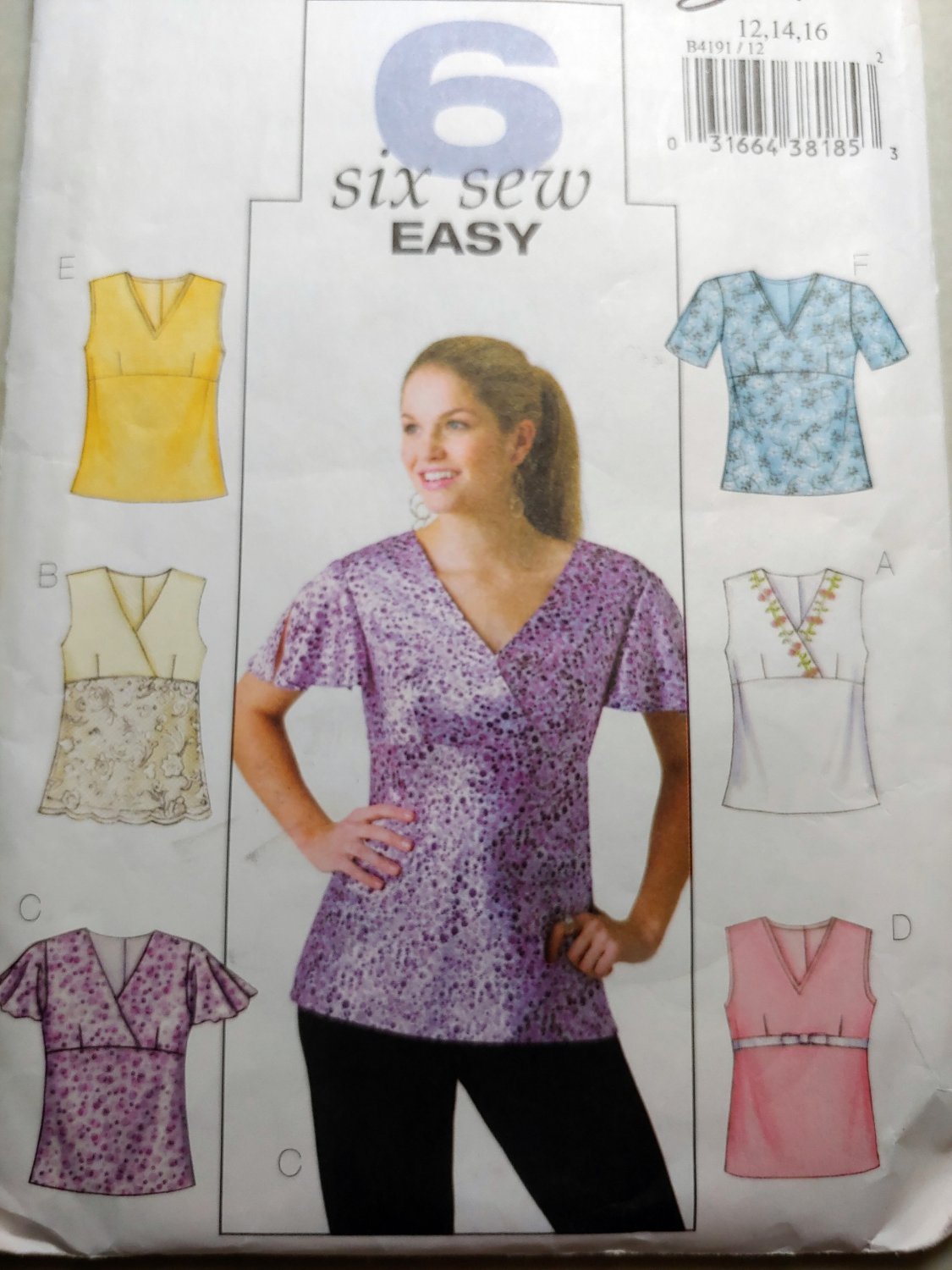 OOP Fast & Easy Butterick B4191 Pattern Misses or Petite Top Sz 2, 14, 16 UNCUT