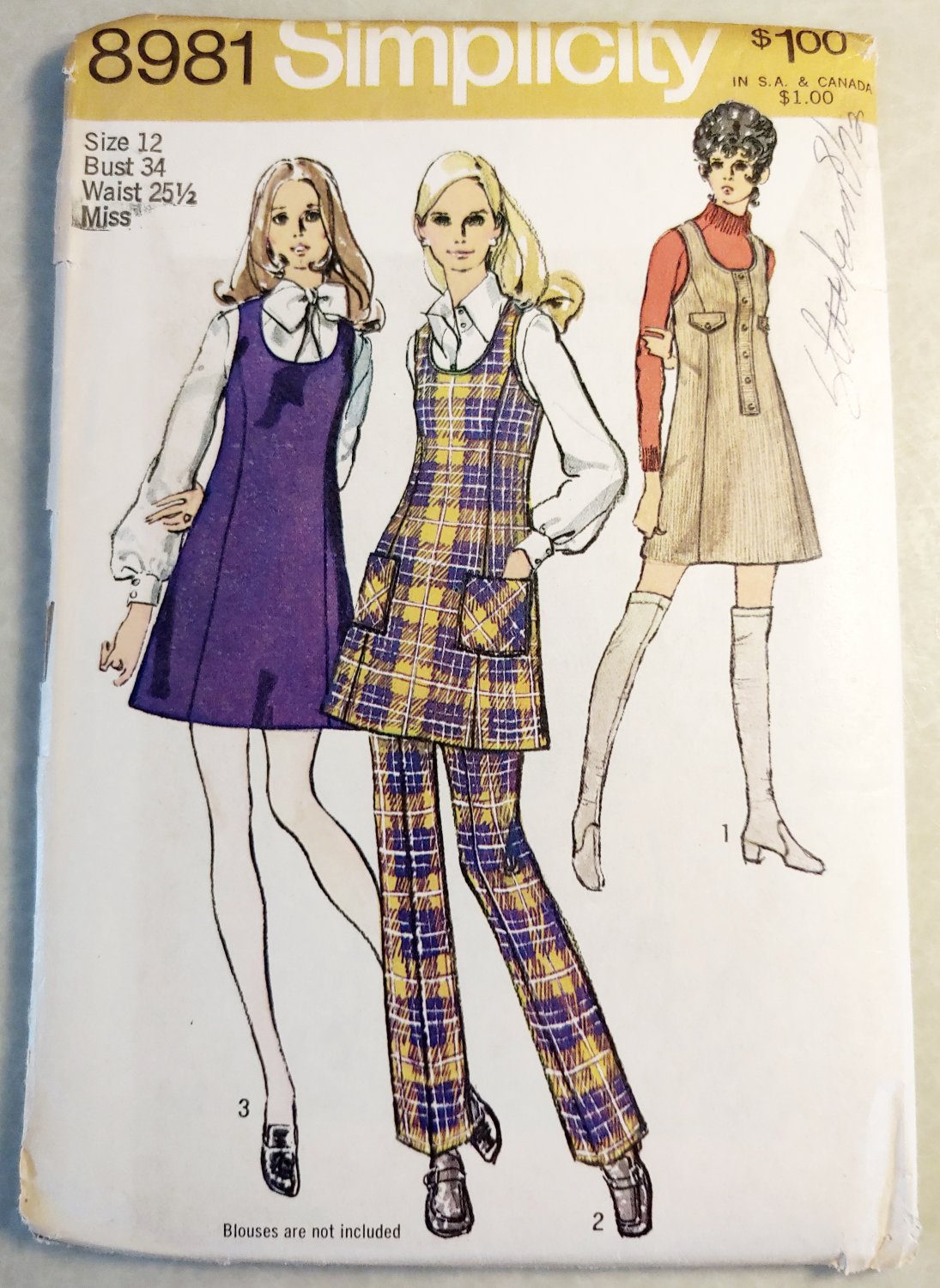 Vintage 1970's Misses Mini Jumper & Pants   Simplicity 8981 Sewing Pattern,  Sz 12, Uncut