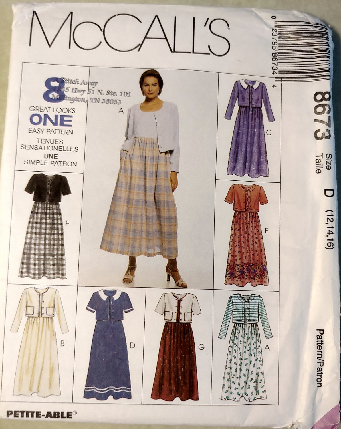 Misses' Dress i& unlined Jacket McCalls 8297 Sewing Pattern, Size 12 14 16, Uncut