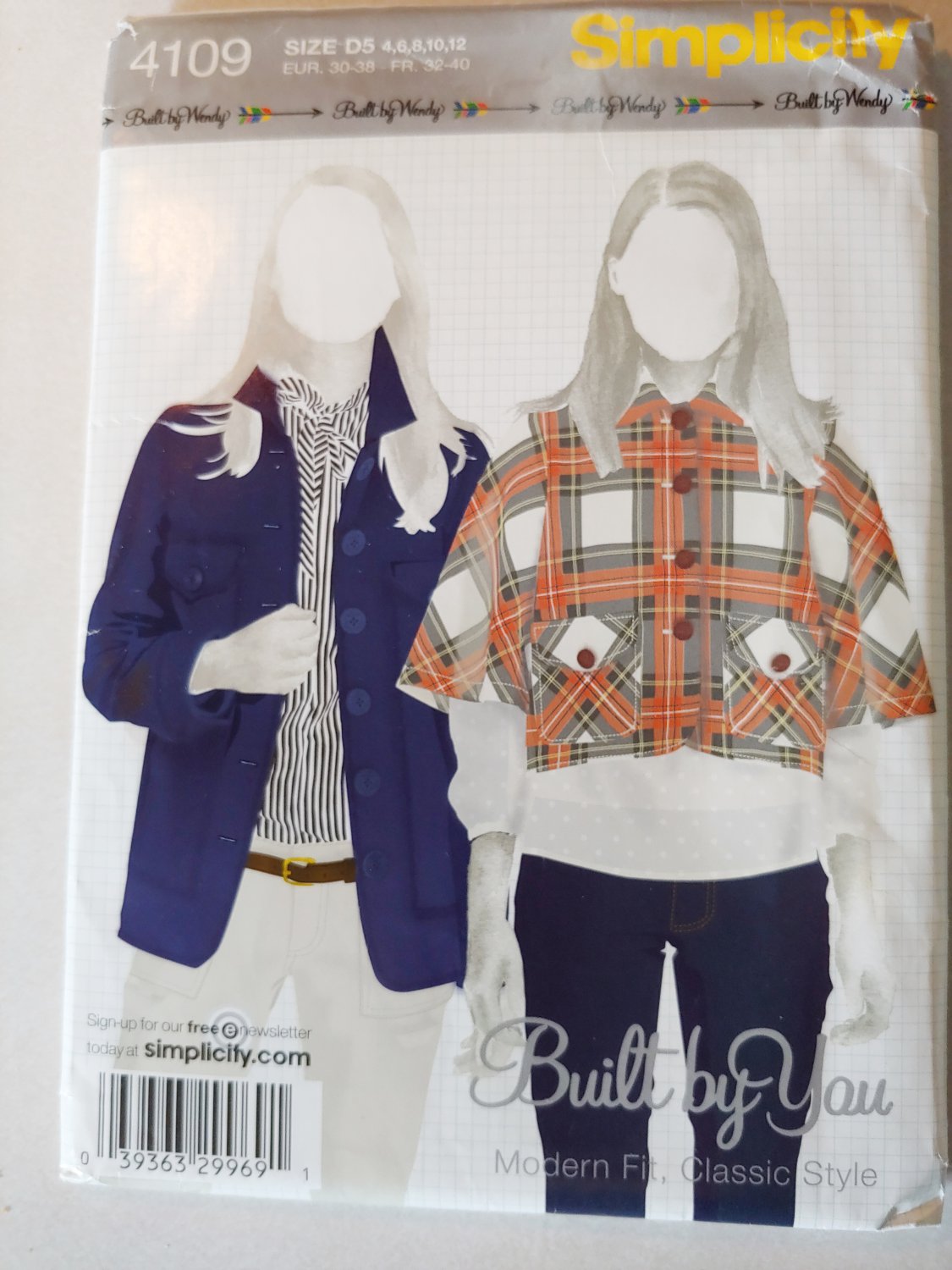 Misses' Built by Wendy Jacket 2 styles , Simplicity 4109 Pattern, Size 4 To 12, Uncut