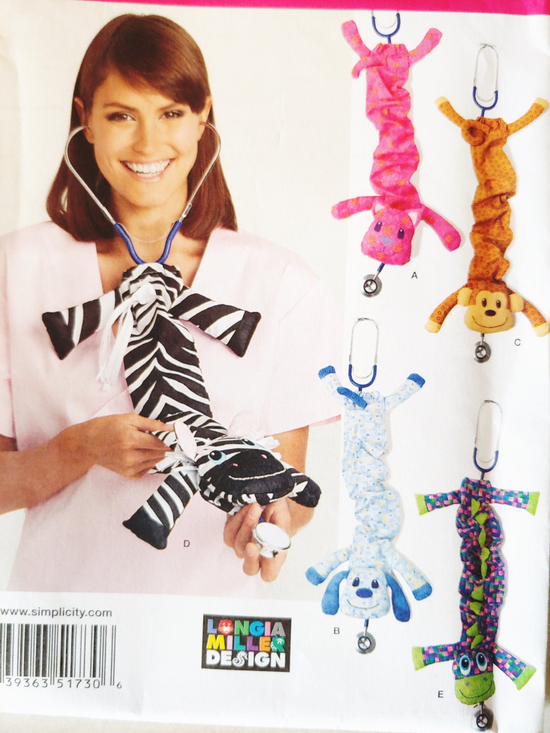 Simplicity 1730 5 fun Stethoscope Covers Pattern, dogs monkey Uncut FF