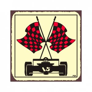 Race Car - Red Checkered Flag - Metal Art Sign