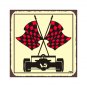 Race Car - Red Checkered Flag - Metal Art Sign