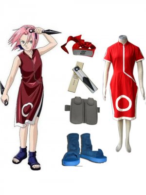 Sakura Haruno Women's Cosplay Costume and Accessories Set