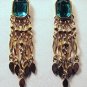 Vintage goldtone faux emerald dangle earrings. 1960s