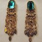 Vintage goldtone faux emerald dangle earrings. 1960s
