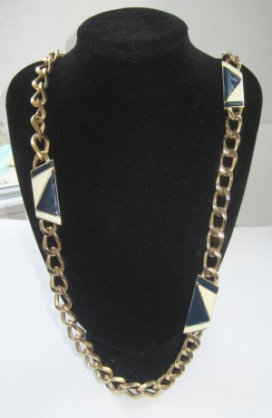 Monet Navy Blue & White Enamel Link Necklace