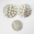 Trifari Big Faux Pearl & Rhinestone Earrings Runway Statement Bridal c. 1960