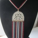 Coro Patriotic Red White Blue Fringe Runway Statement Necklace c 1960s