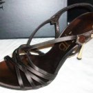 NJB Italy Brown Leather Heels Logo Shoes 7.5 38 NIB$398