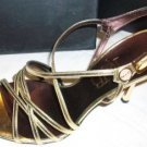 NJB Italy Gold Leather Heels Logo Shoes 8.5 39 NIB $398