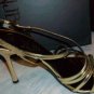 NJB Italy Gold Leather Heels Logo Shoes 8.5 39 NIB $398