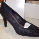 Lisa Paris Square Toe Black Leather Heels 7 NEW NIB$139