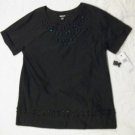 NWT DKNY Beaded Black S/S Tunic Shirt Top 6 NEW $325