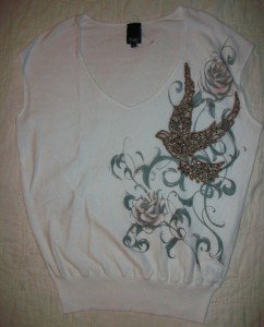 Faith Gem Detail Patch Thin Knit Sweater Top S $205 NEW