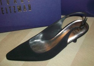 NEW STUART WEITZMAN Black Satin Slingback Heels 5 $240