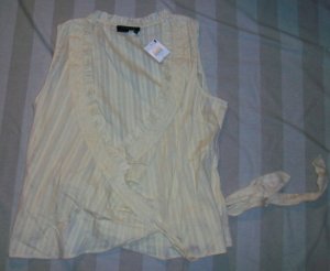 NEW PARALLEL Woven Stripe Wrap Tie Blouse Top 16 NWT