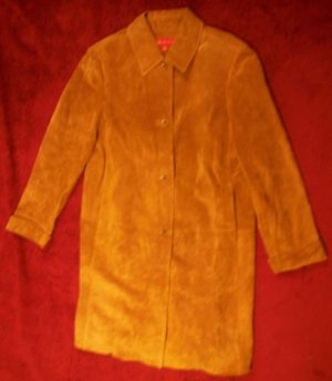 Anne Klein Long Leather 4 Button Coat Jacket M Excond