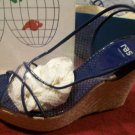 NEW RAS Perforated Clear Espadrille Wedge Sandals Shoes 40 10 Navy $298 NIB